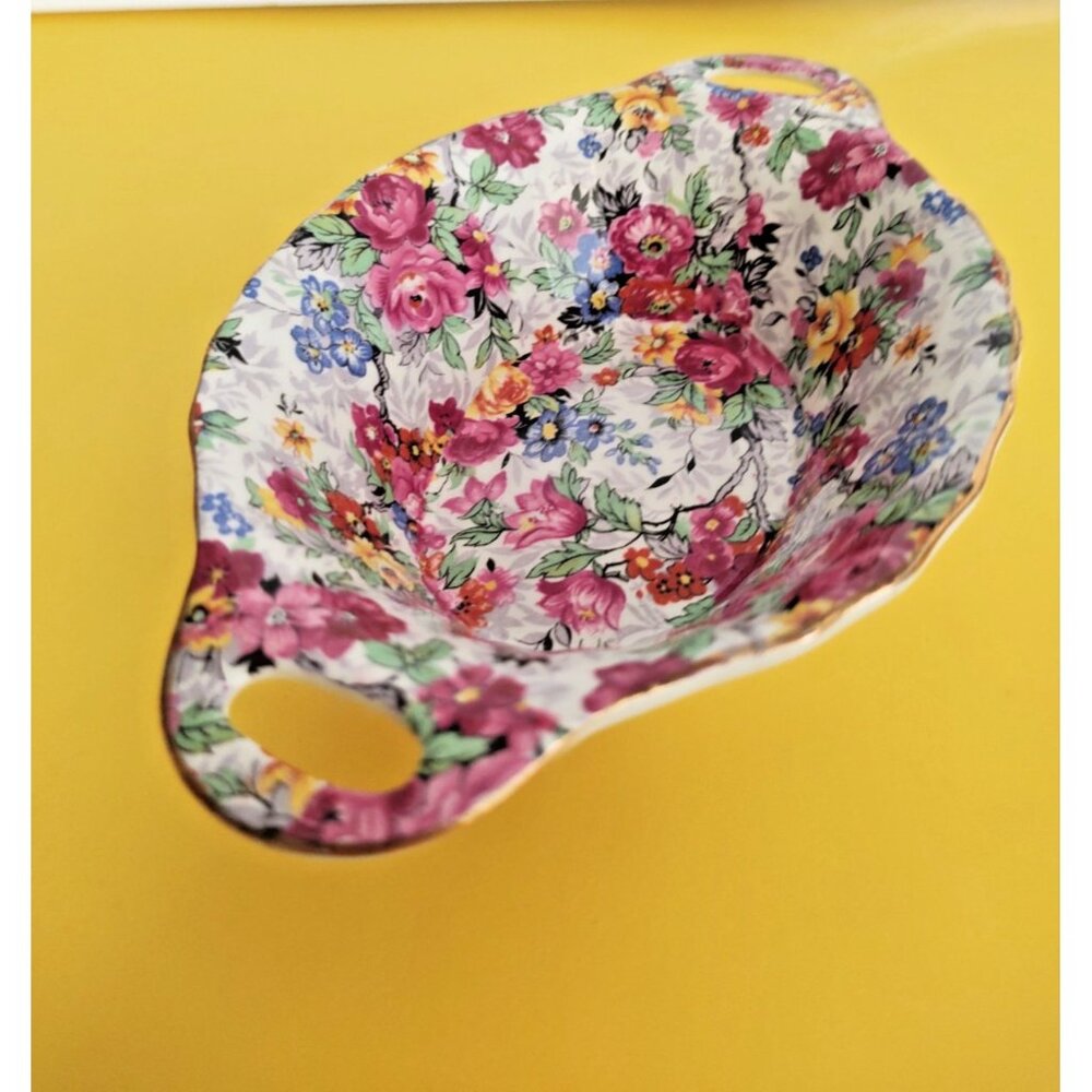Nelson Ware - Elijah Cotton Ltd. Chintz Nut/Candy Dish "Marina"  Handled 1940's